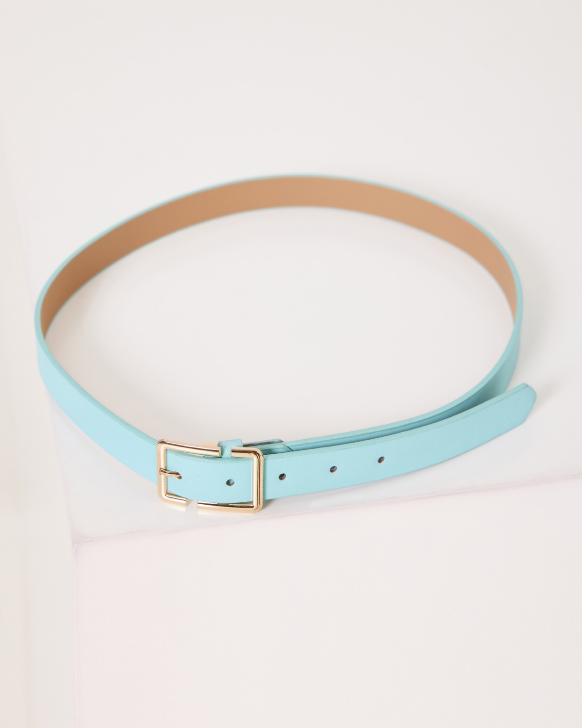 Ζώνη Baby Blue Με Χρυσή Τετράγωνη Αγκράφα