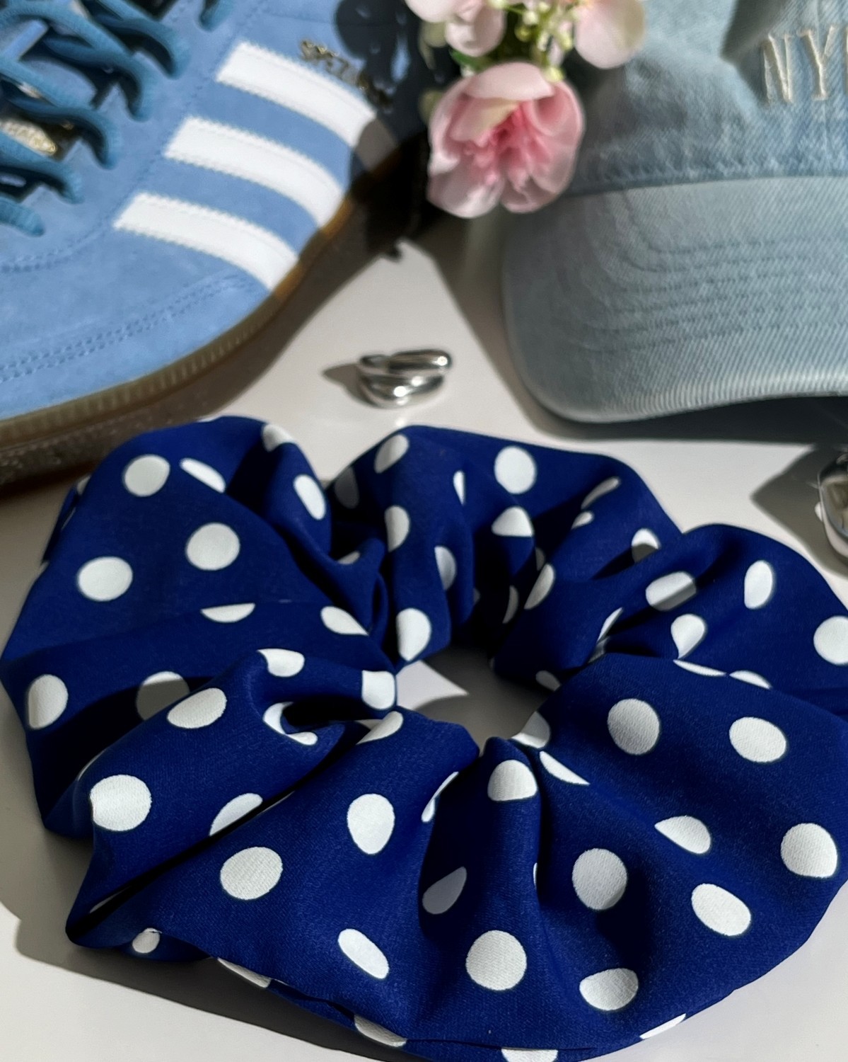 Scrunchie Πουά Μπλε Ανοιχτό