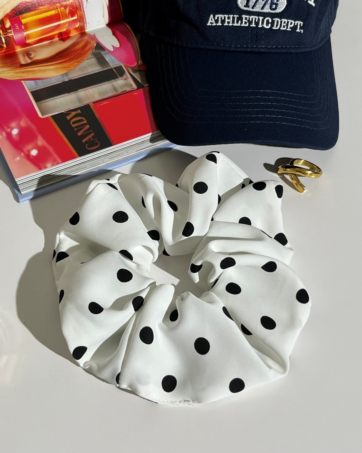 Scrunchie Πουά Λευκό