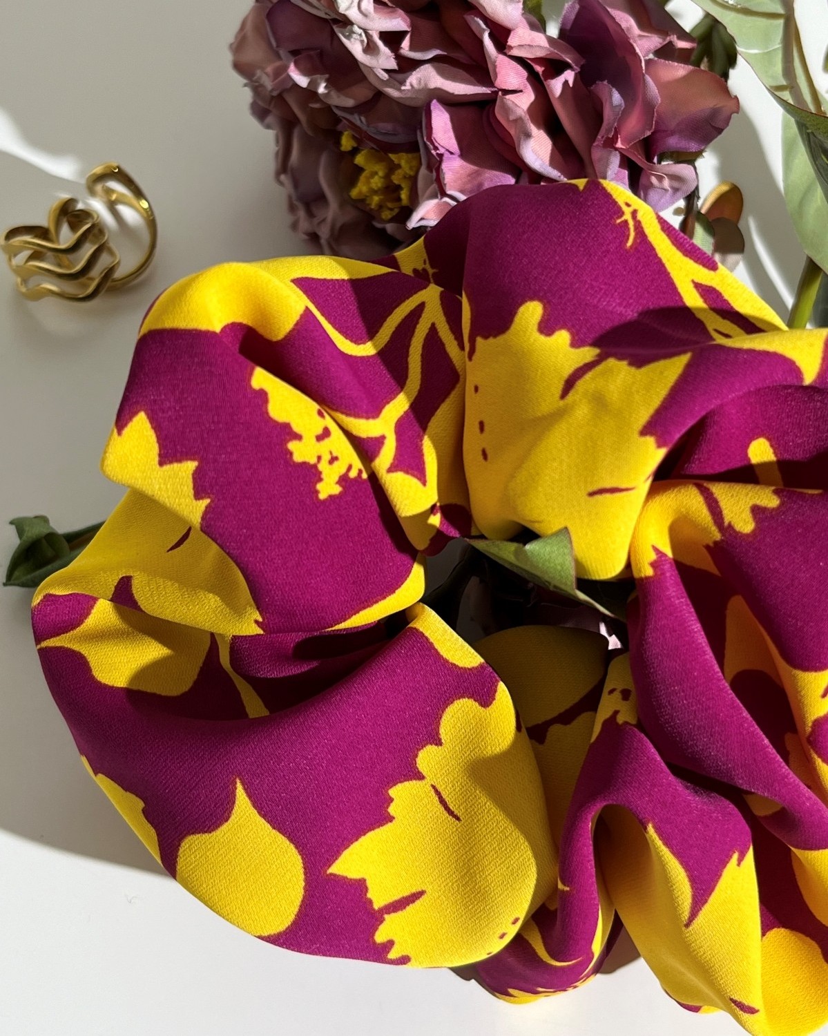 Scrunchie Φλοράλ Κίτρινο