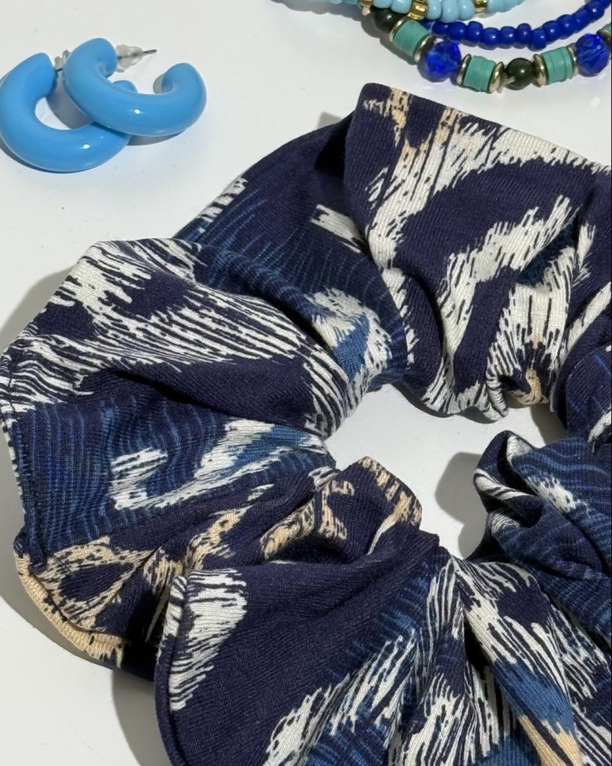 Scrunchie Βισκόζ Εμπριμέ Ίντιγκο