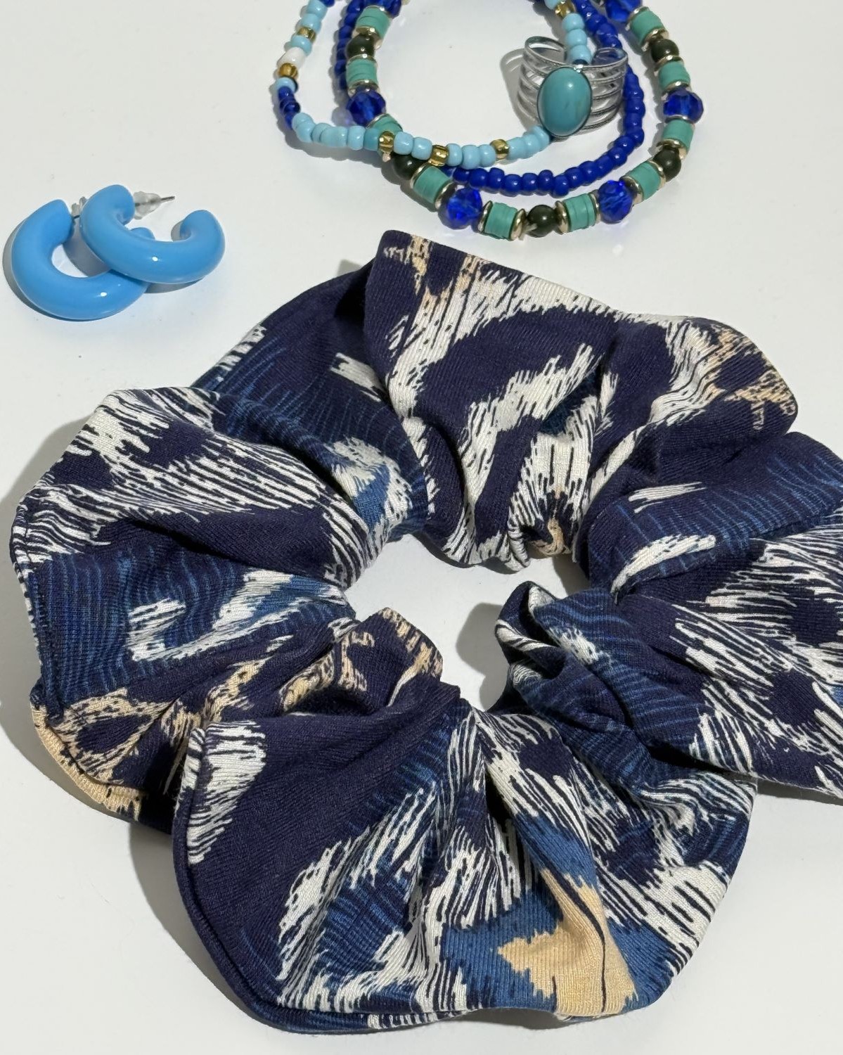 Scrunchie Βισκόζ Εμπριμέ Ίντιγκο