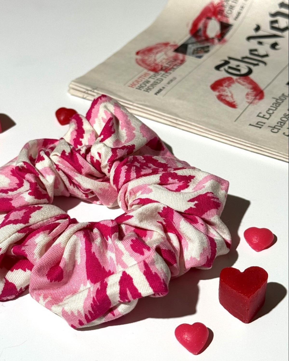 Scrunchie Βισκόζ Εμπριμέ Ροζ