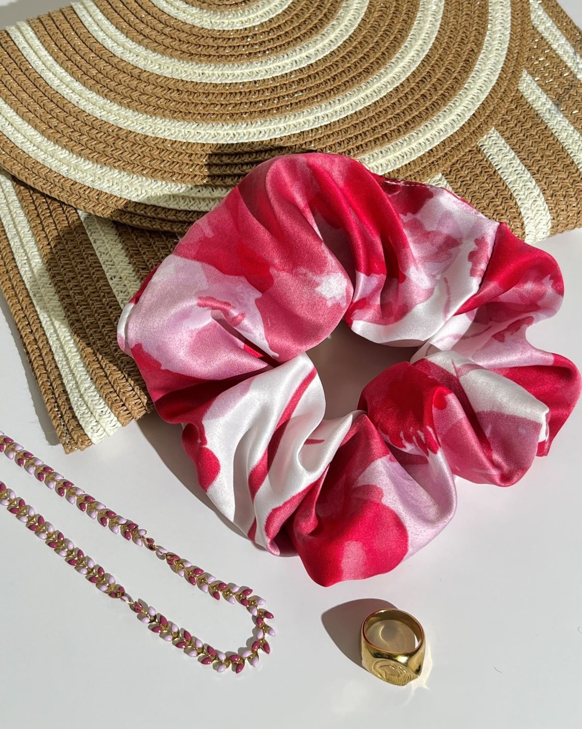 Scrunchie Σατέν Φλοράλ Hot Pink