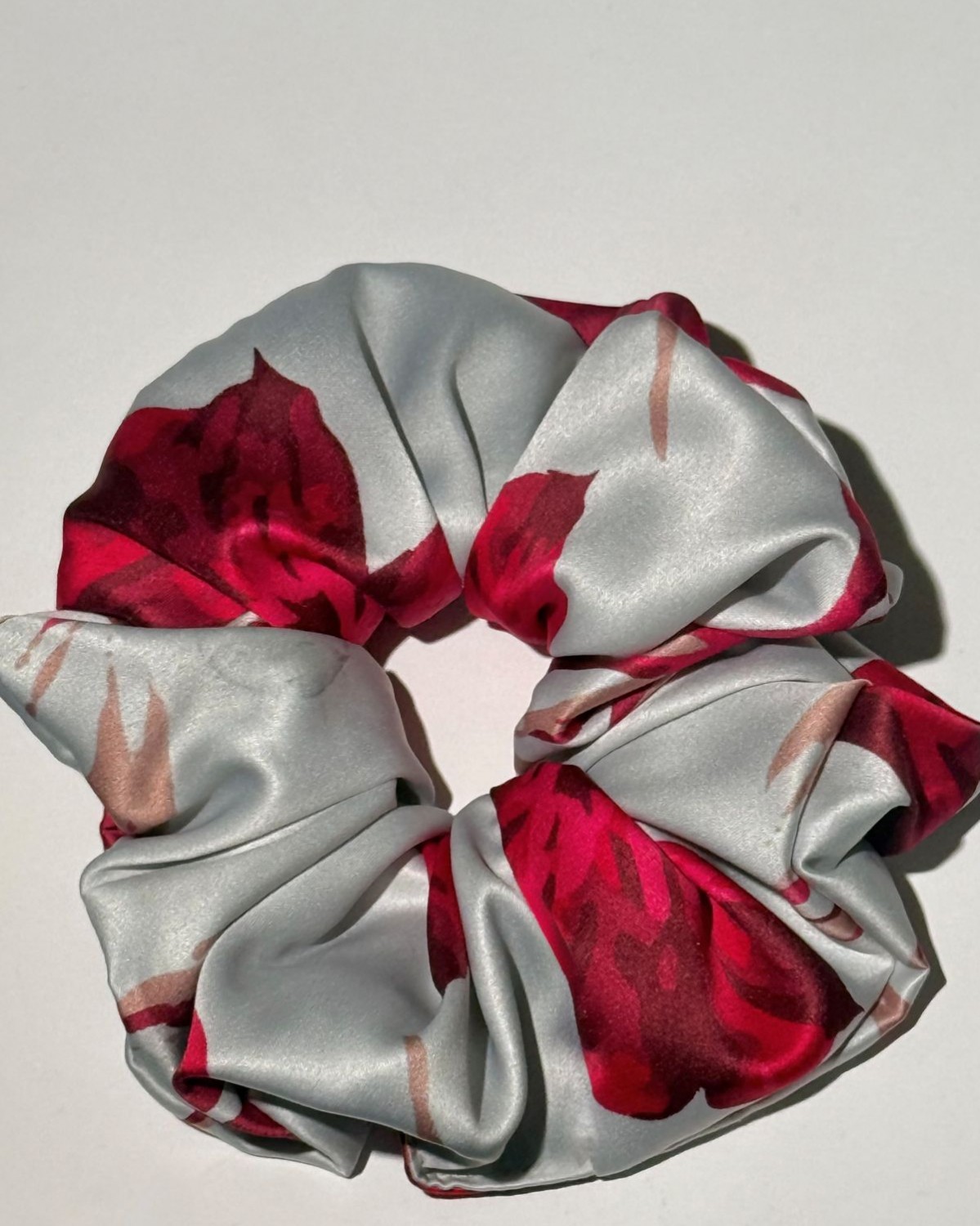 Scrunchie Σατέν Φλοράλ Κόκκινο