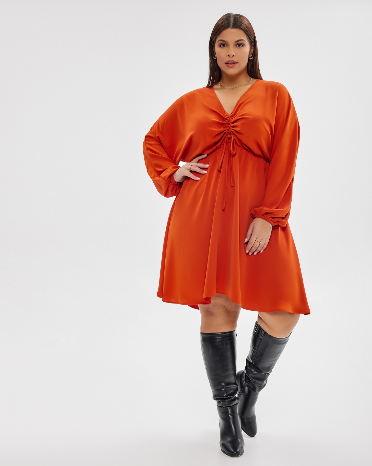 Φόρεμα Με Σούρα Στο Στήθος Πορτοκαλί
