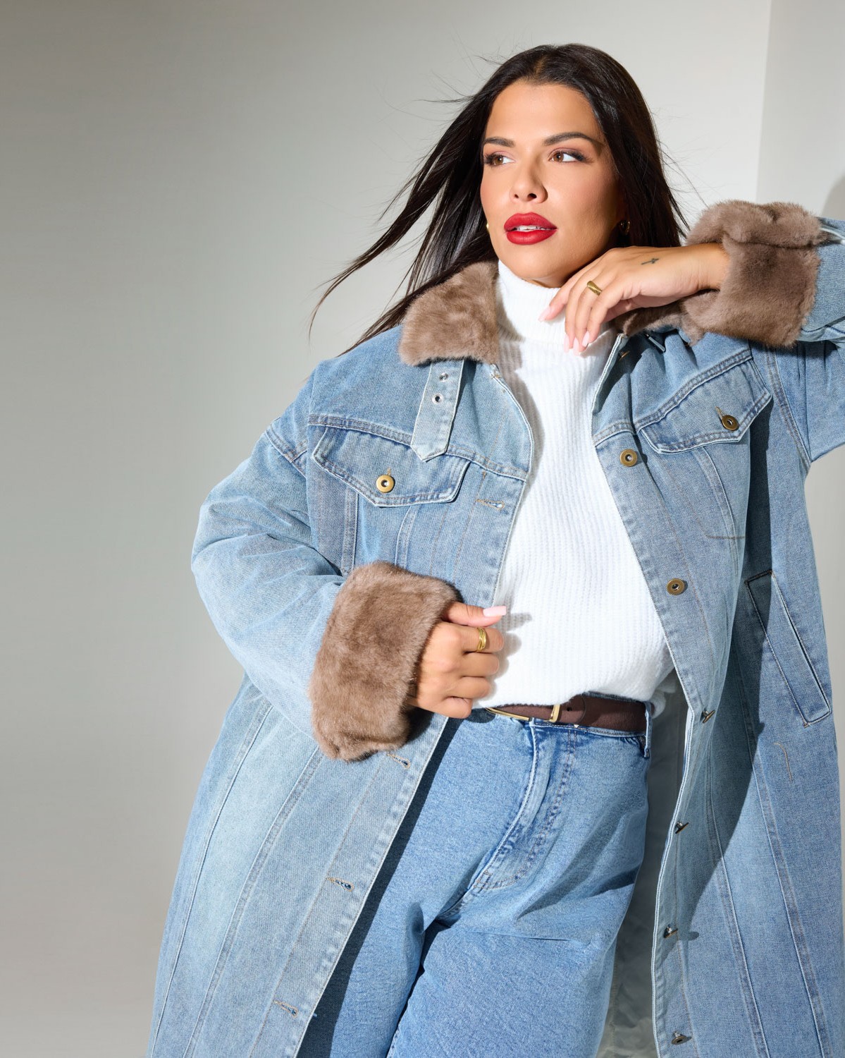 Jean Παλτό Με Γούνινες Λεπτομέρειες Light Blue