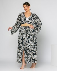 Kwieciste kimono, kolor granatowy