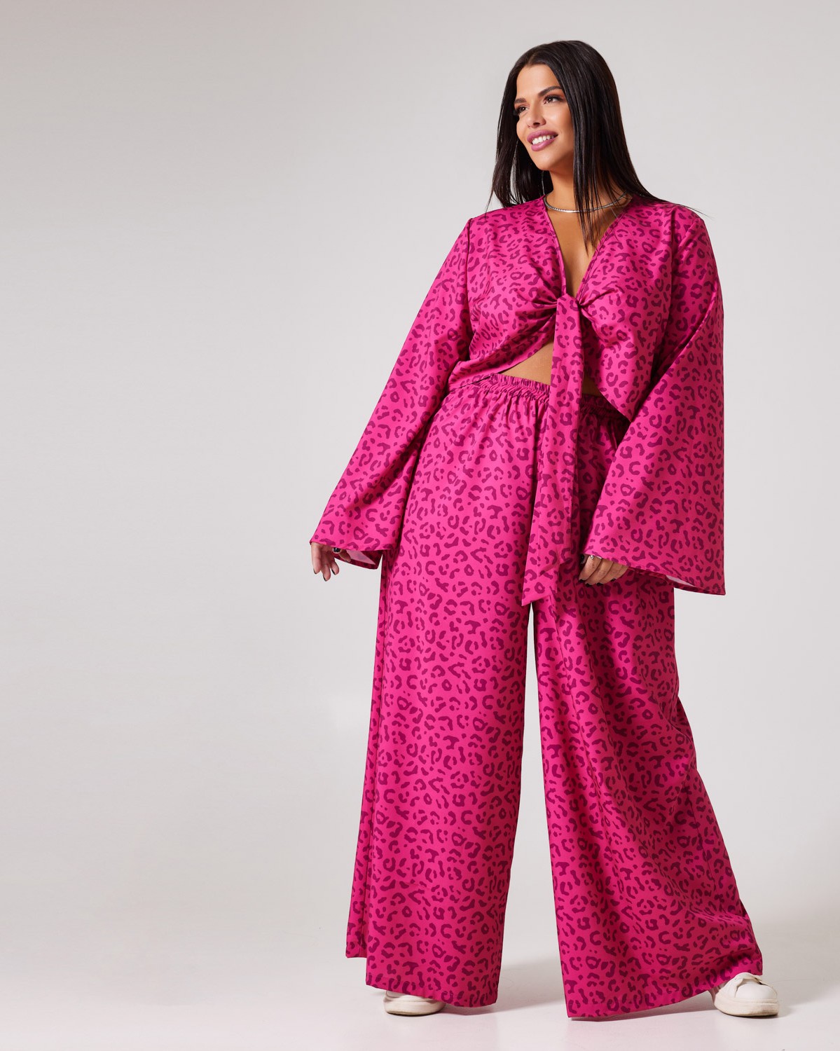 Σετ Μπολερό - Παντελόνα Animal Print Hot Pink