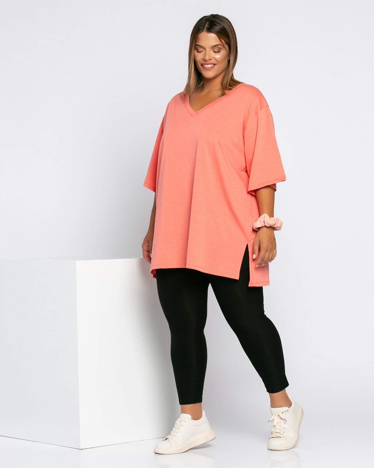 Oversize Τ-Shirt, kolor brzoskwiniowy