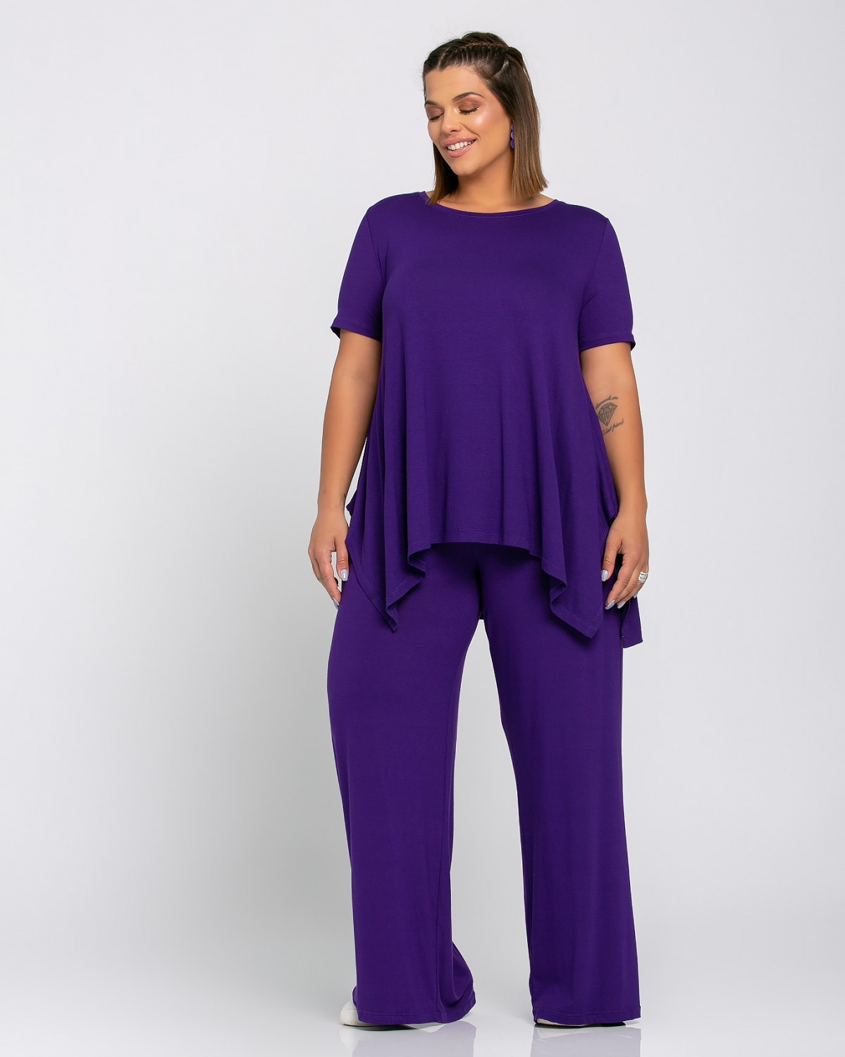 Komplet T-shirt - szerokie spodnie, kolor purpurowy