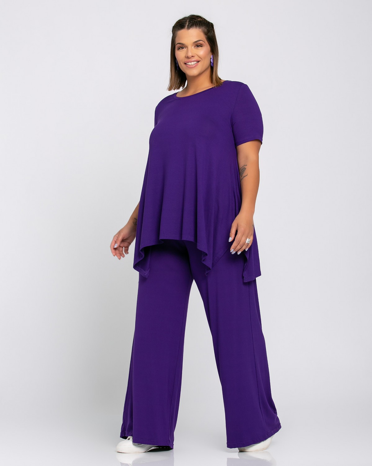Komplet T-shirt - szerokie spodnie, kolor purpurowy