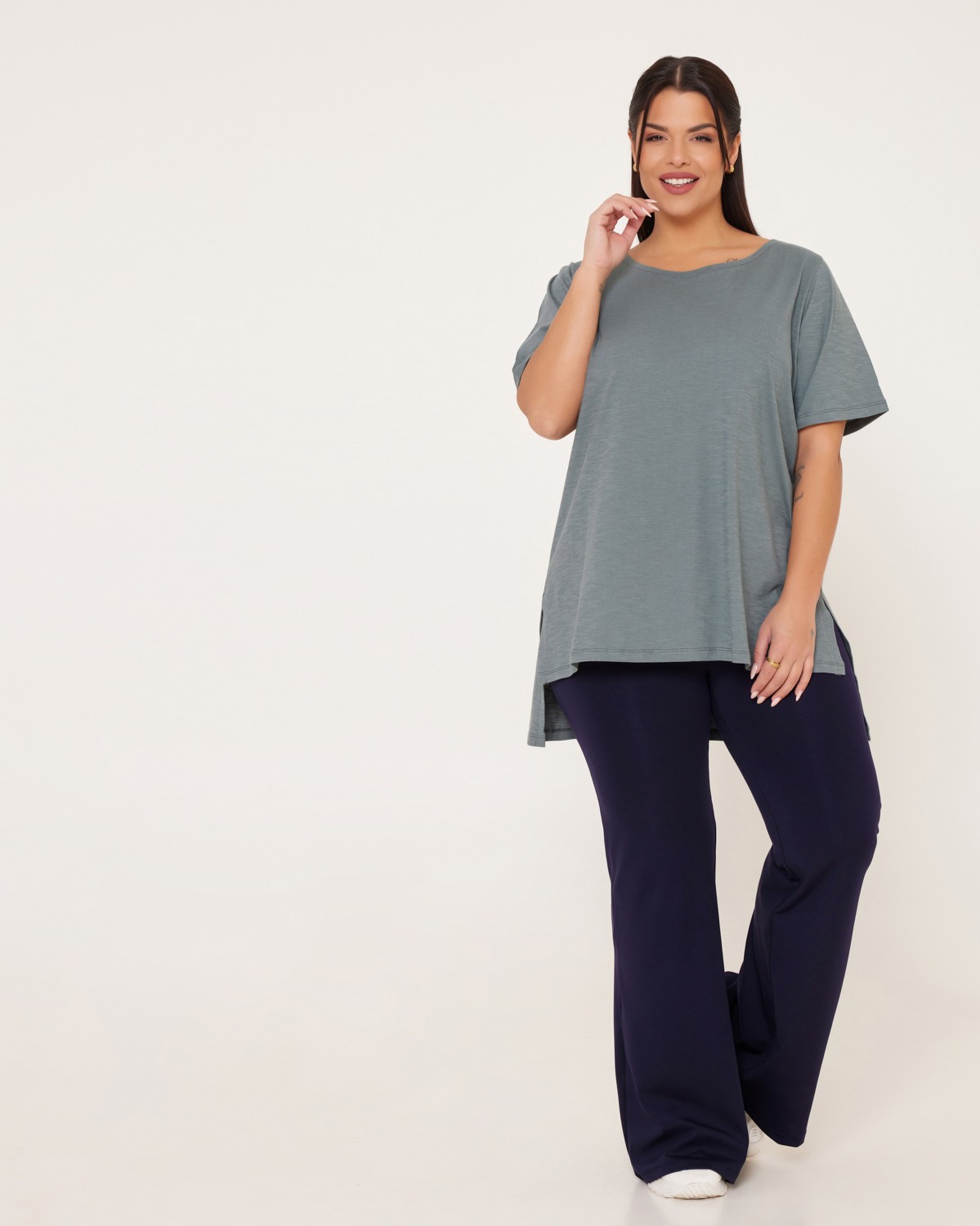 Τ-Shirt Βαμβακερό Ασύμμετρο Grey Blue