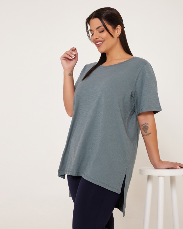 Τ-Shirt Βαμβακερό Ασύμμετρο Grey Blue