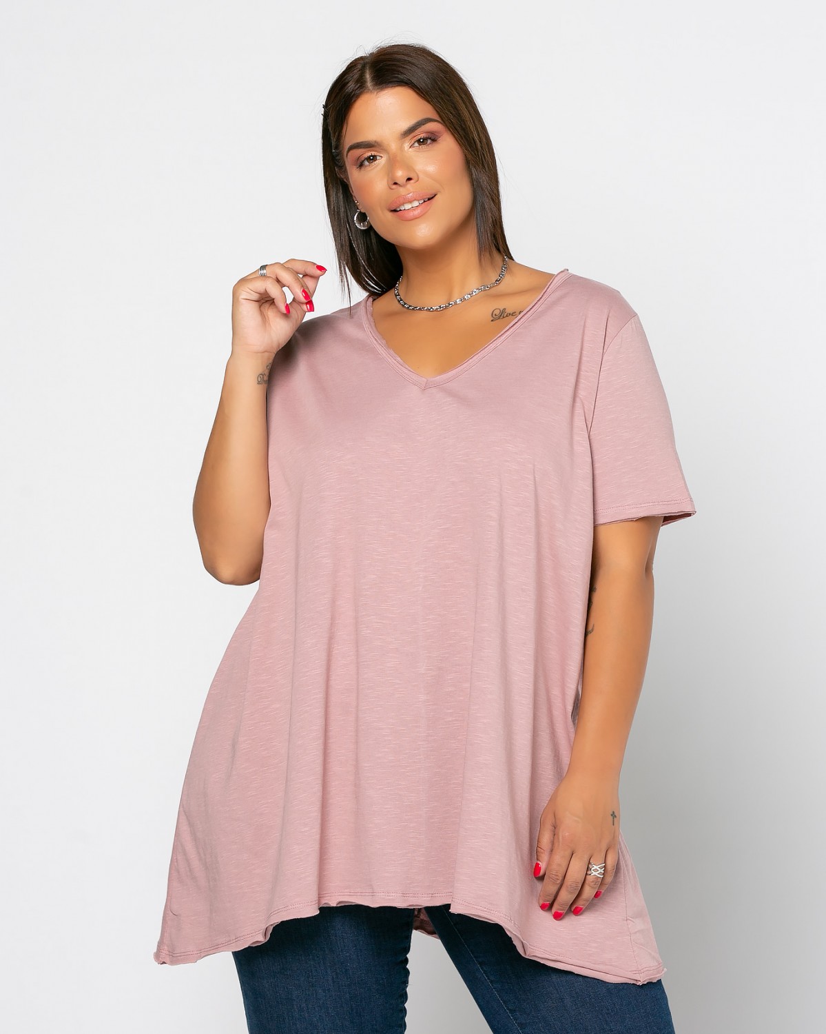 Τ-Shirt V, kolor dusty pink