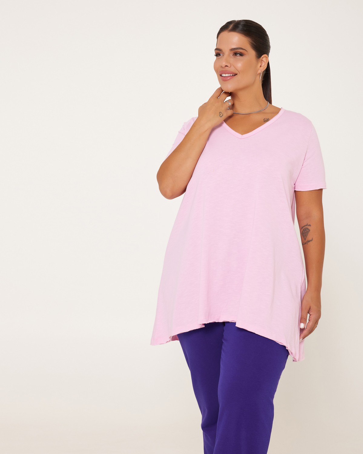 Τ-Shirt Βαμβακερό V Baby Pink