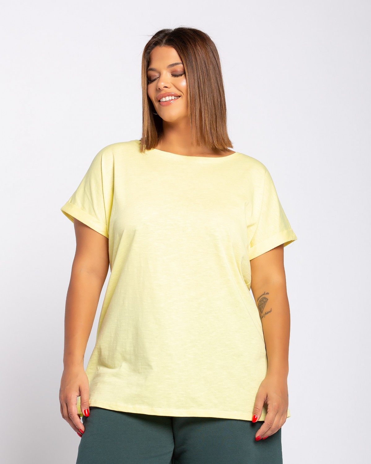 Τ-Shirt z wywinieciem, kolor cytrynowy