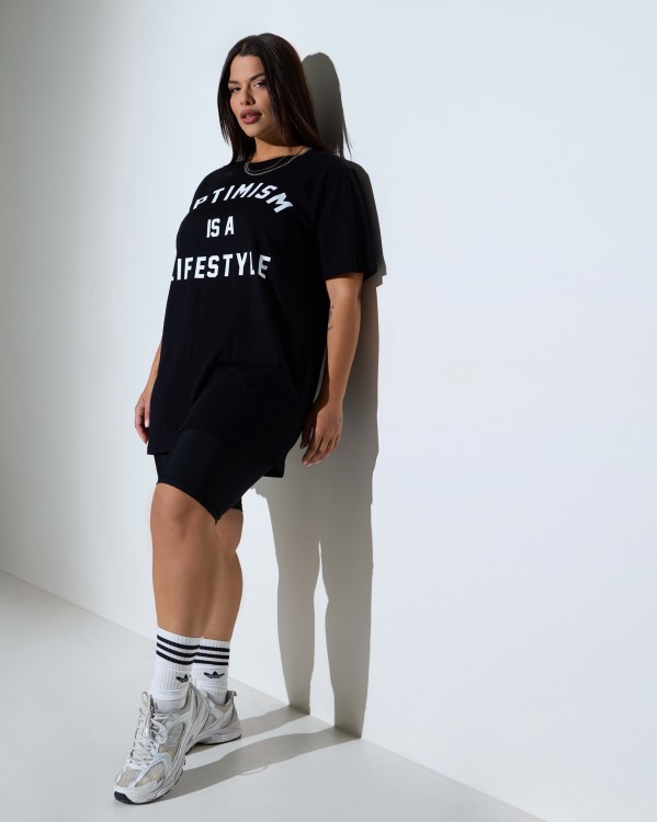Τ-Shirt Βαμβακερό "Optimism Is A Lifestyle" Μαύρο
