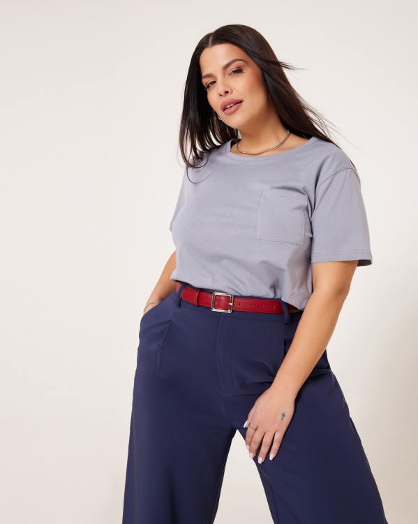 Τ-Shirt Βαμβακερό Με Τσεπάκι Γκρι Ανοιχτό