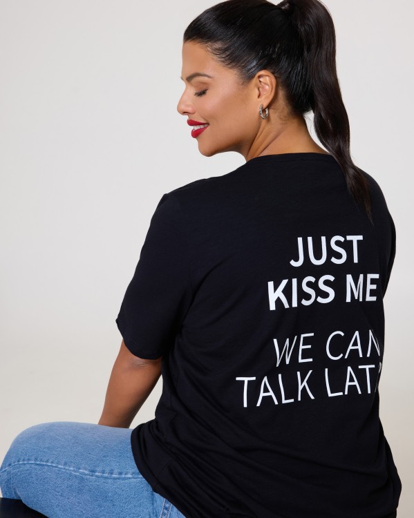 Τ-Shirt Βαμβακερό "Just Kiss Me" Μαύρο