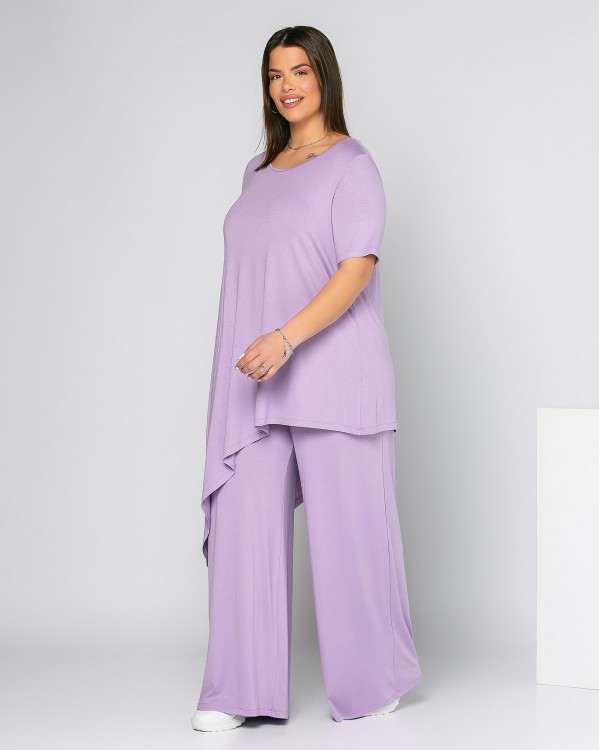 Szerokie spodnie z wiskozy, kolor liliowy