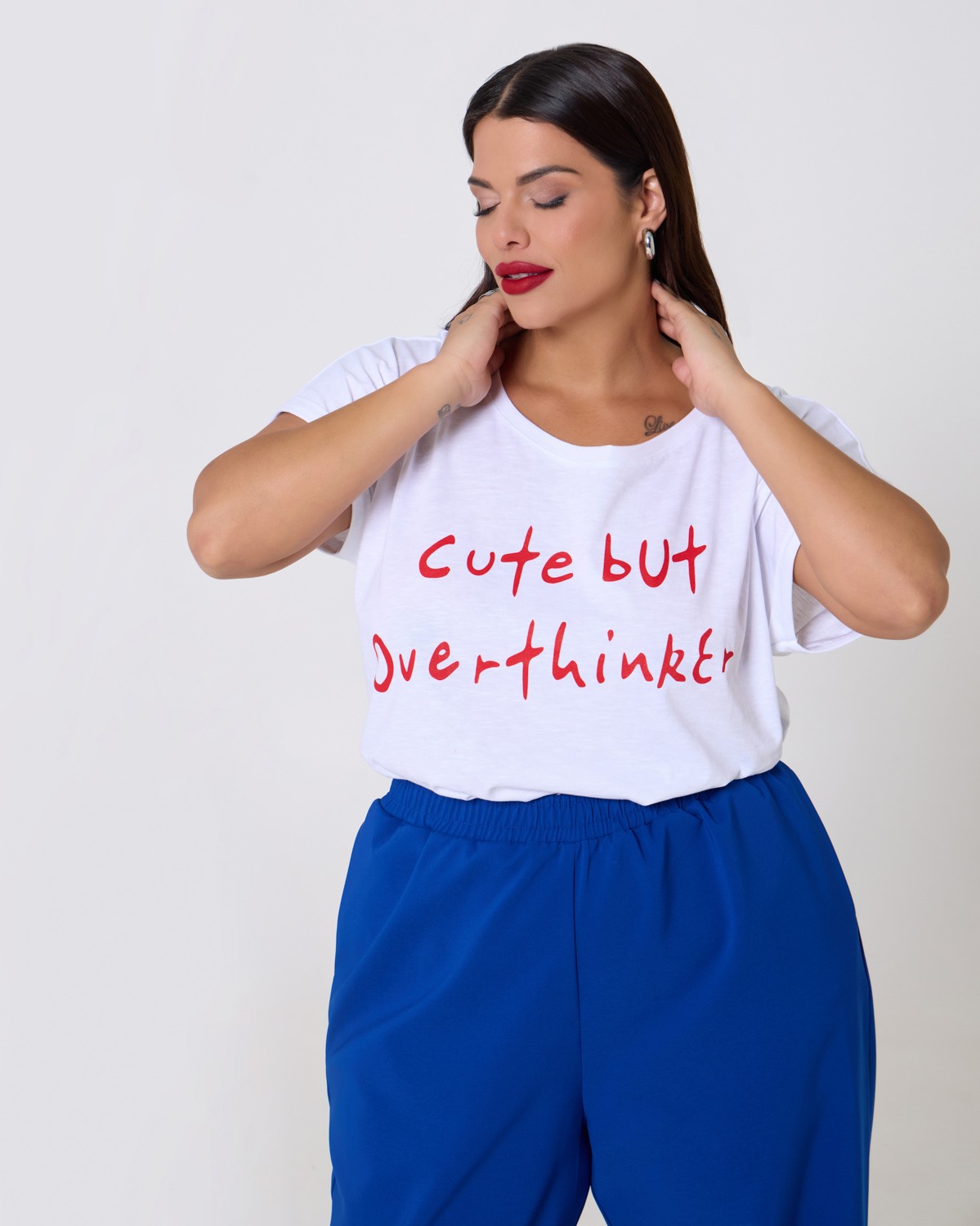 Τ-Shirt Βαμβακερό "Cute But Overthinker" Λευκό