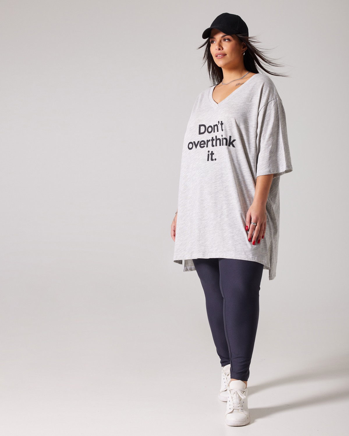 Τ-Shirt ''Don't Overthink It'' Γκρι Μελανζέ