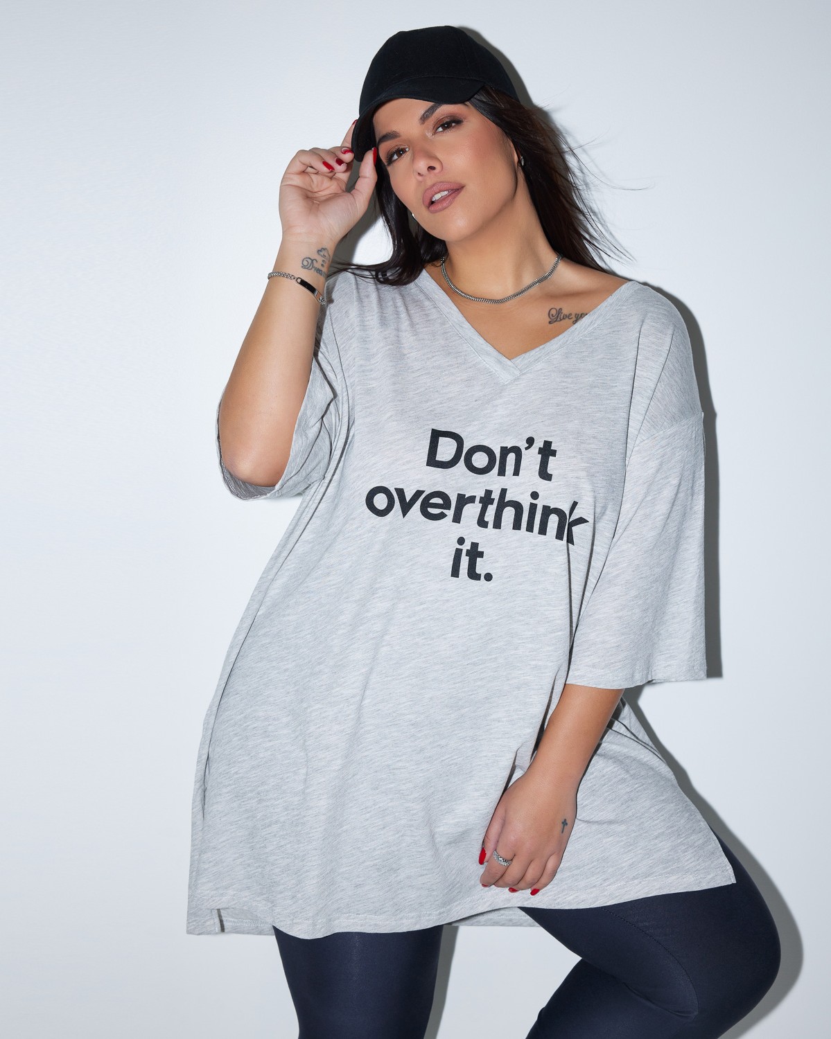 Τ-Shirt ''Don't Overthink It'' Γκρι Μελανζέ