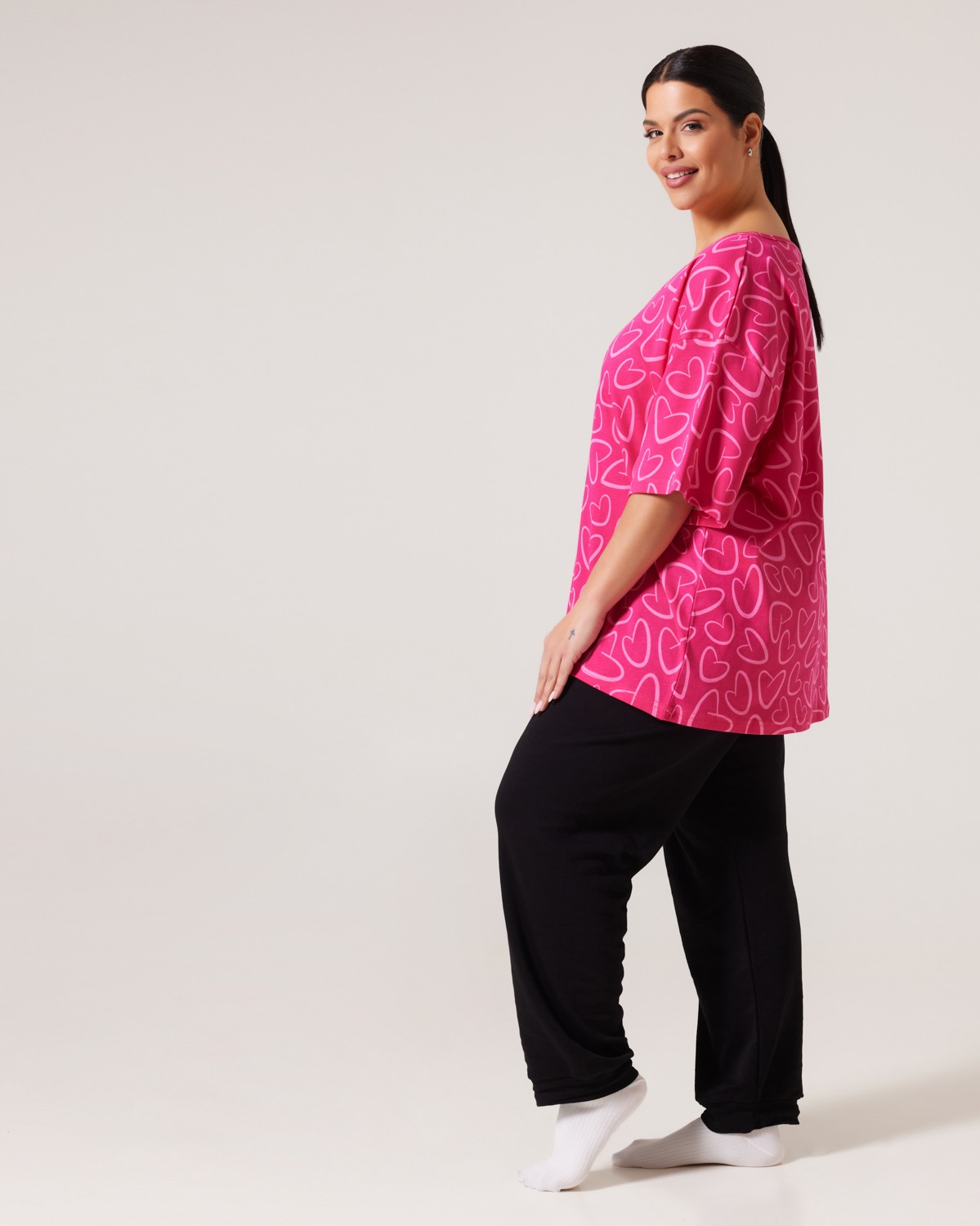 Μπλούζα Πιτζάμας Με Καρδoύλες Hot Pink