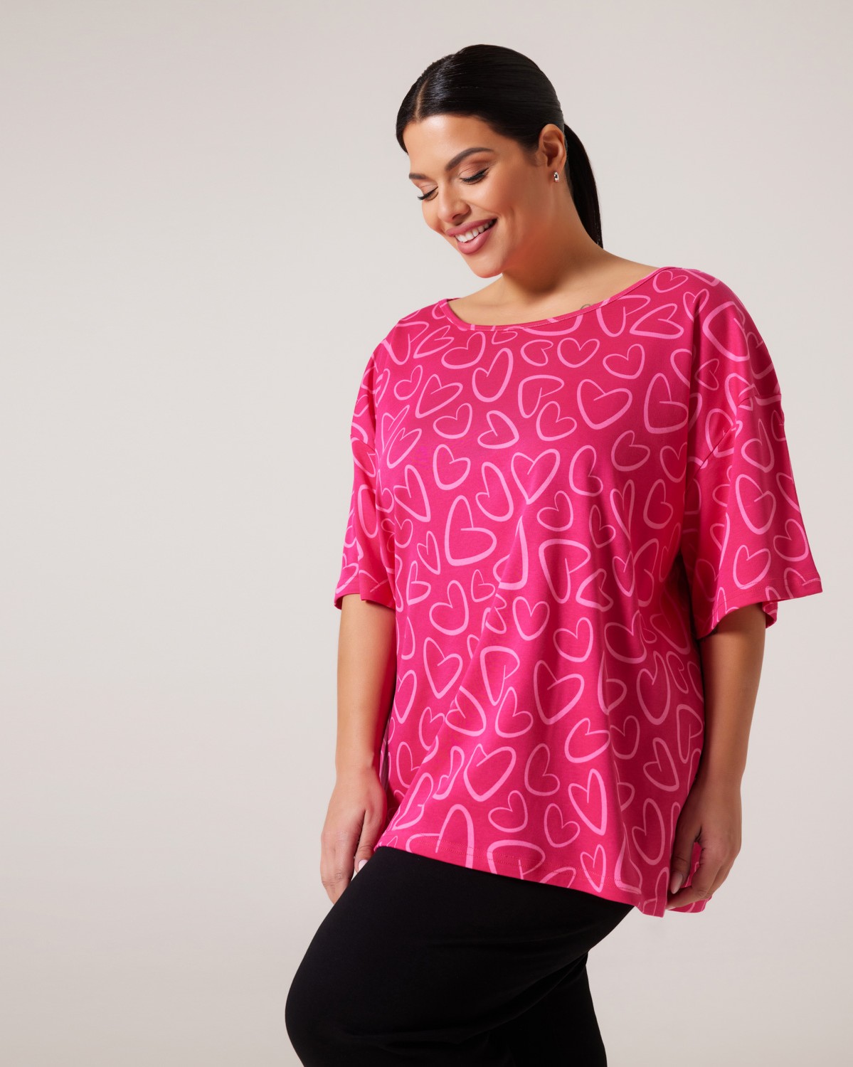 Μπλούζα Πιτζάμας Με Καρδoύλες Hot Pink