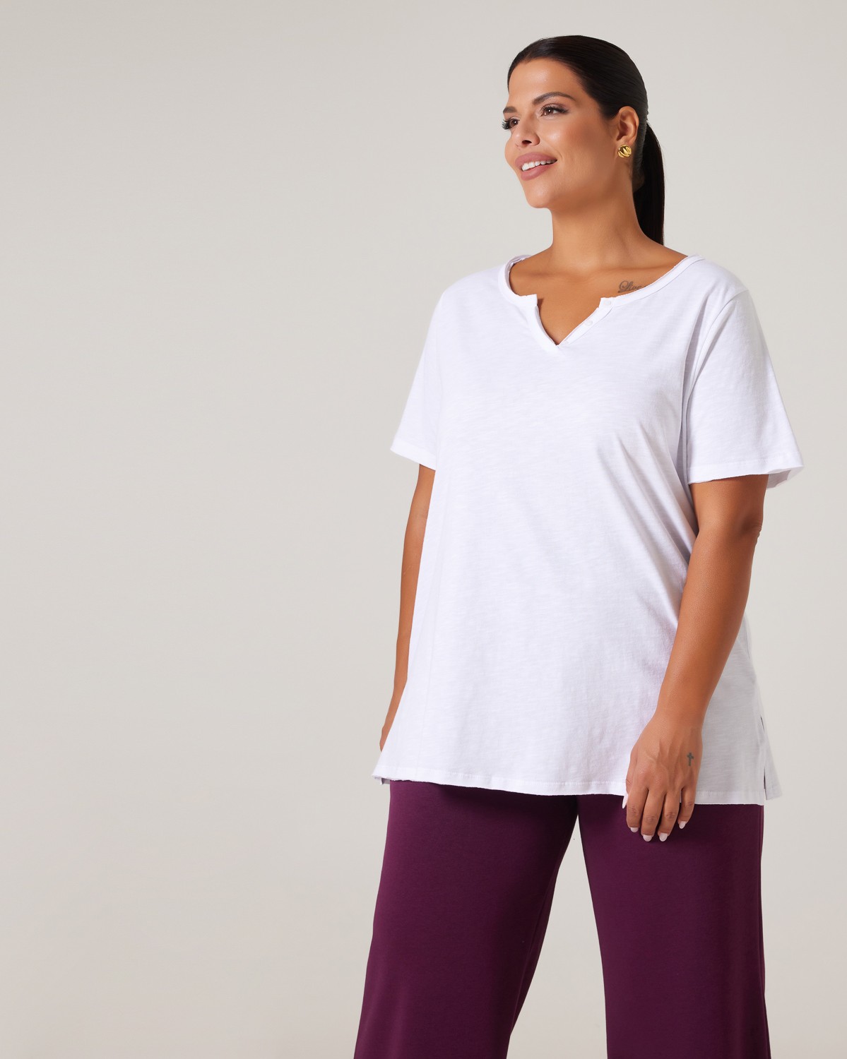 Τ-Shirt Βαμβακερό Με Διακοσμητικά Κουμπάκια Λευκό