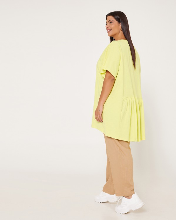 Τ-Shirt Βαμβακερό Oversized Με Σούρα Πίσω Λεμονί New