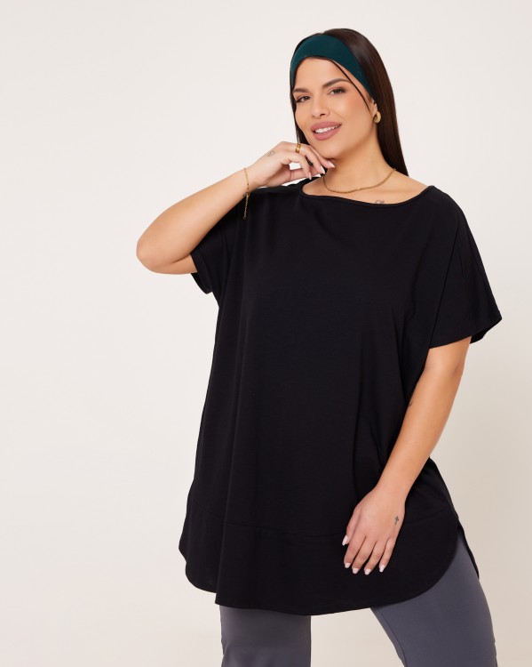 Τ-Shirt Βαμβακερό Oversize Με Ραφές Μαύρο