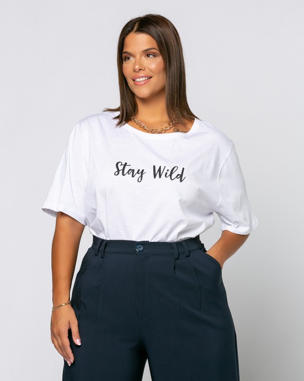 Τ-Shirt Stay Wild, kolor biały