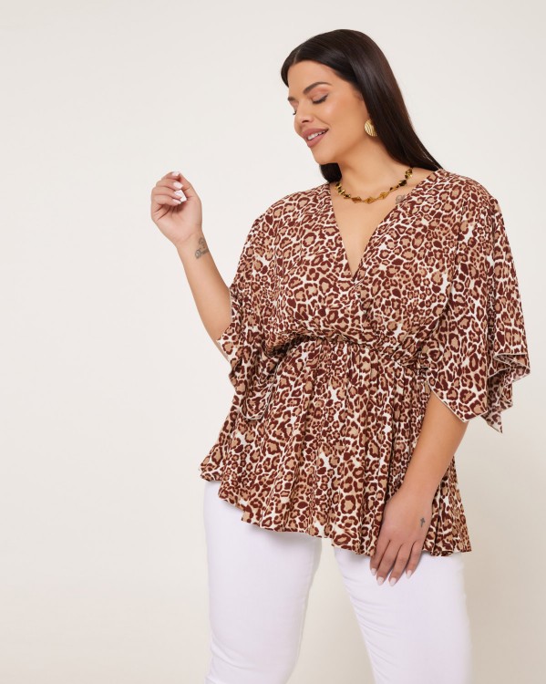 Μπλούζα Νυχτερίδα Animal Print Καφέ