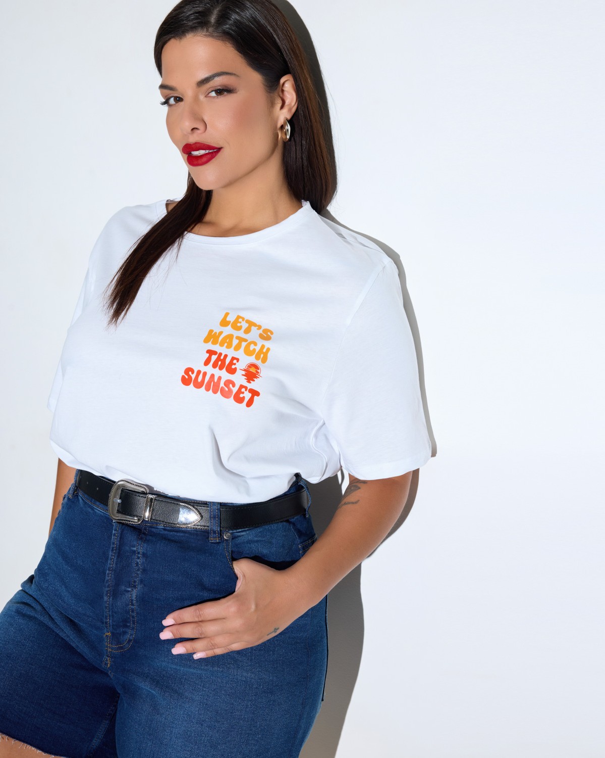 T-Shirt Βαμβακερό "Let's Watch The Sunset" Λευκό