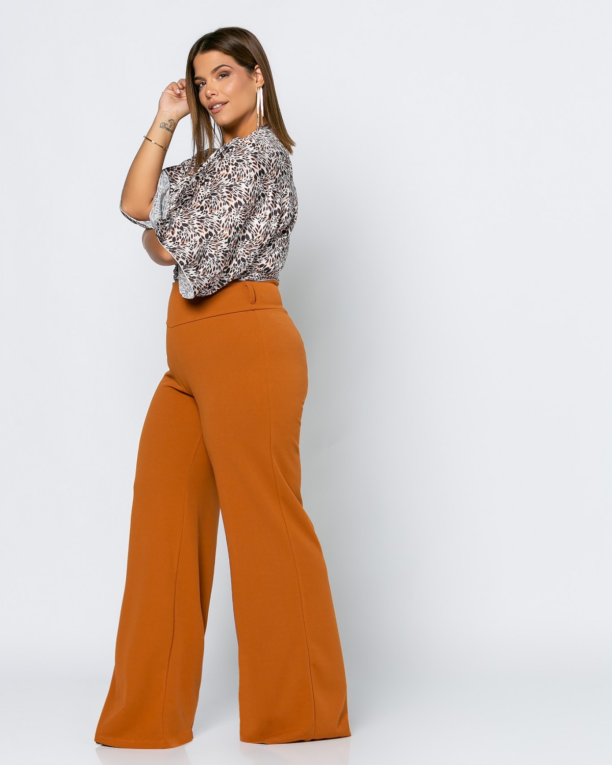 Szerokie spodnie z  krepy, kolor orange brown