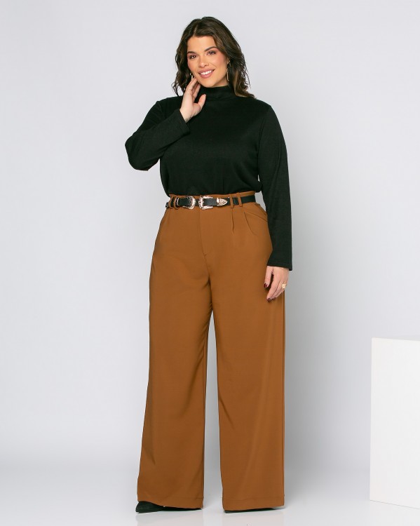 Spodnie z zakładkami, kolor ochry
