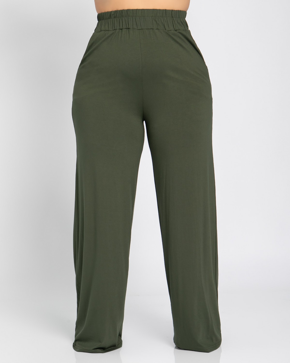 Szerokie spodnie z wiskozy i wysokim stanem, kolor oliwkowy