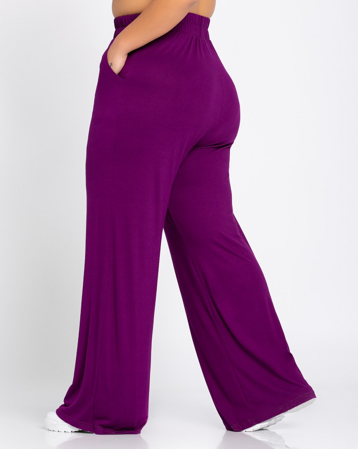 Szerokie spodnie z wiskozy i wysokim stanem, kolor fioletowy