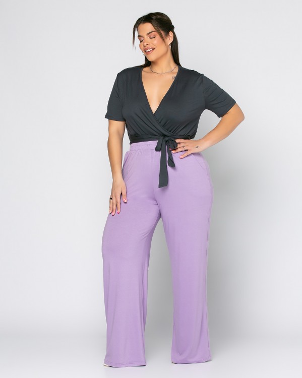 Szerokie spodnie z wiskozy i wysokim stanem, kolor liliowy