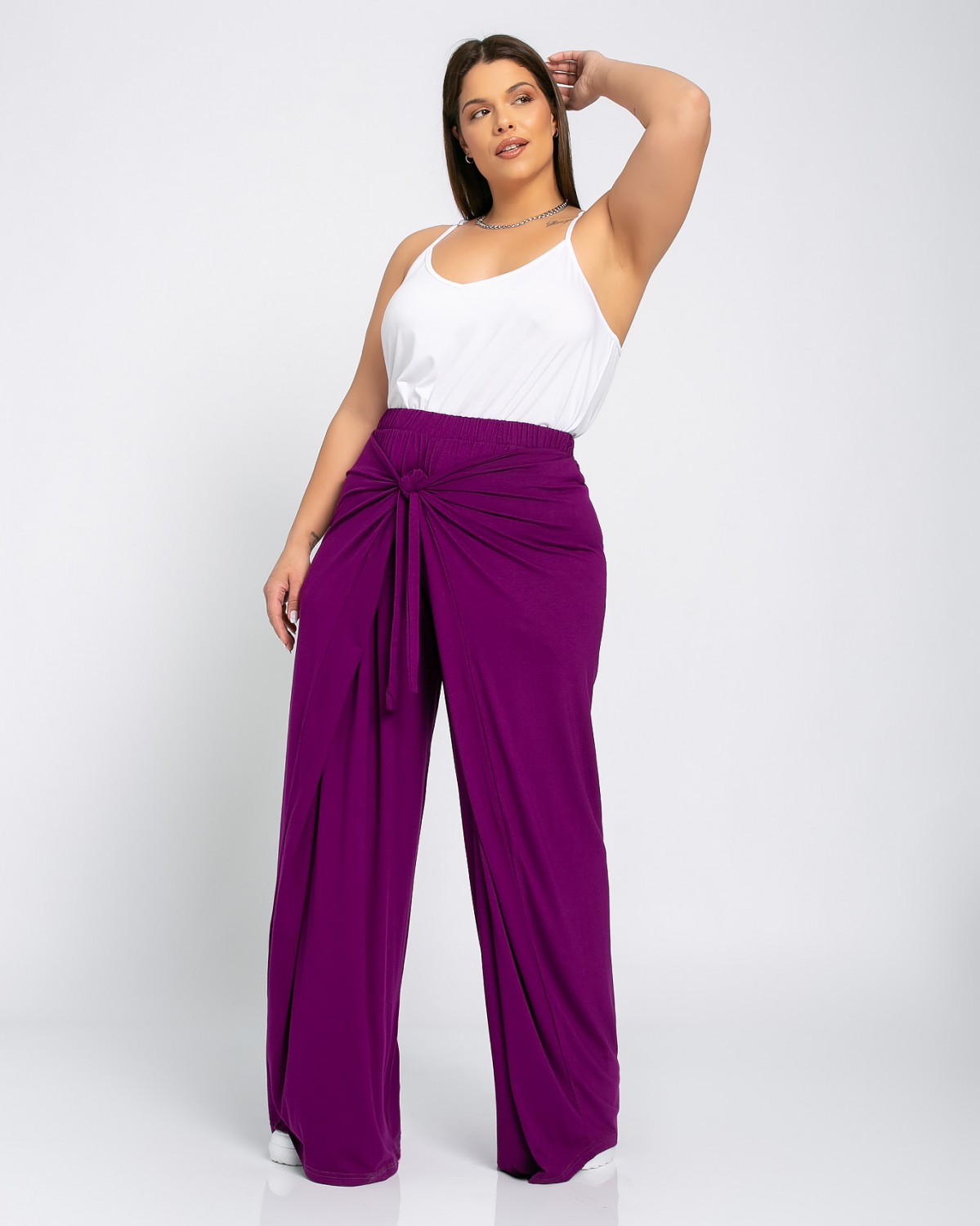 Szerokie spodnie z wiązaniem, kolor fioletowy