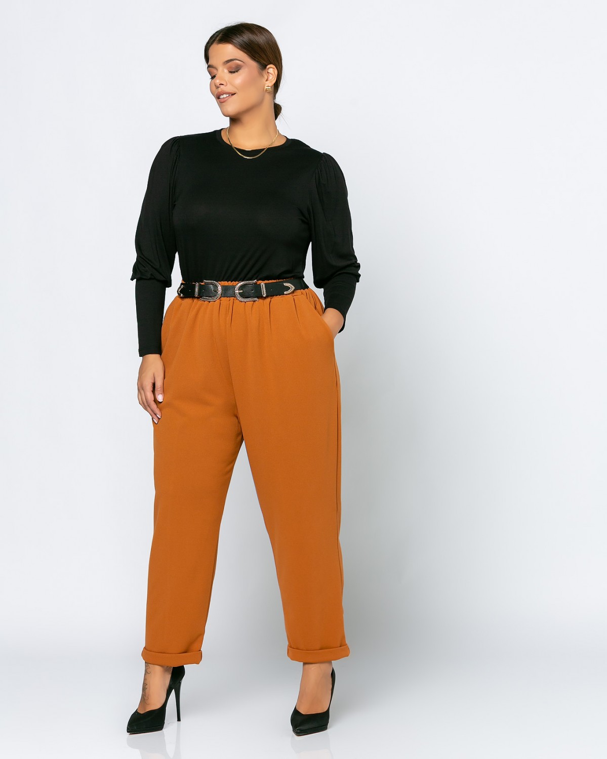Spodnie z krepy, kolor Orange Brown