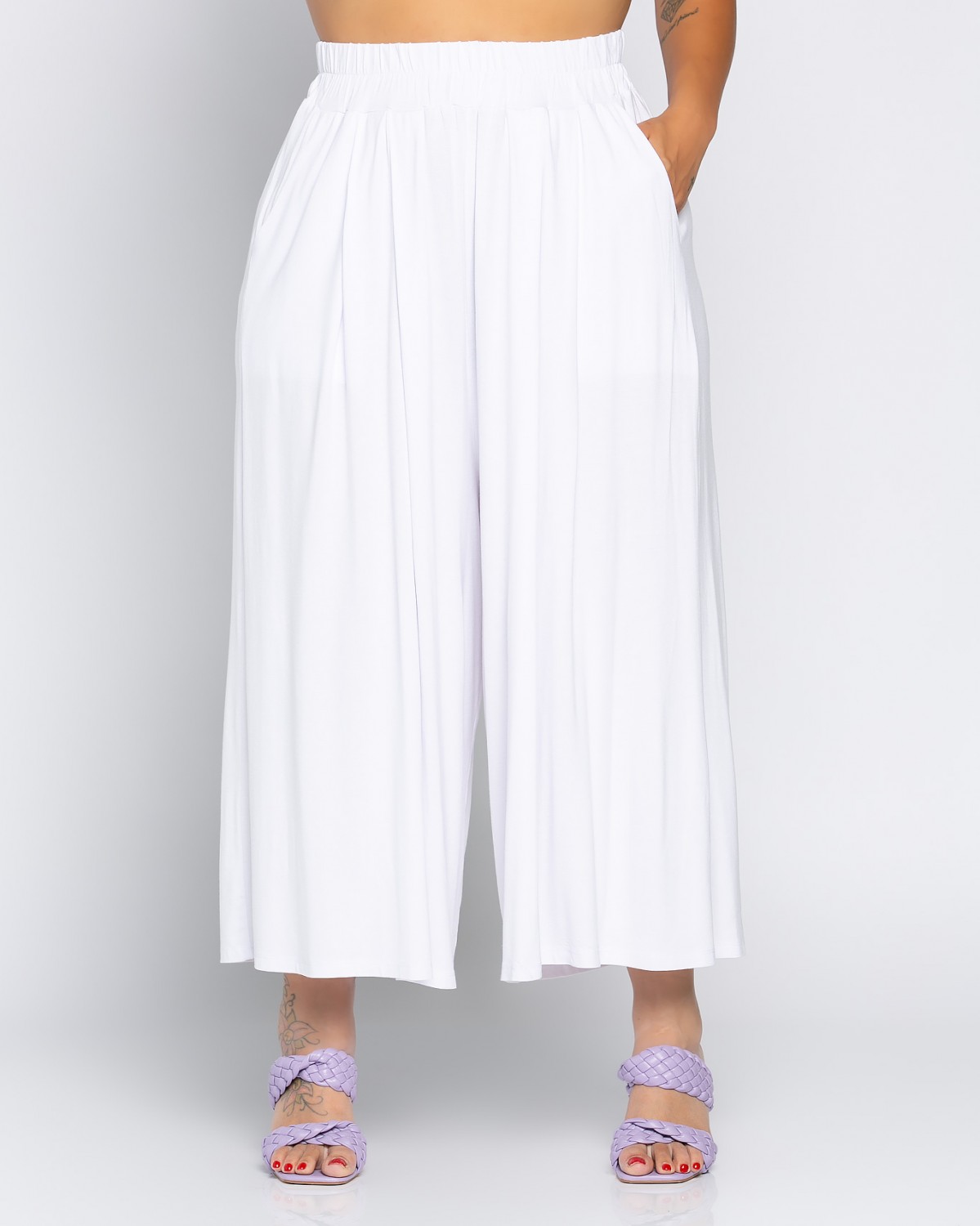 Jupe Culotte z zakładkami, kolor biały