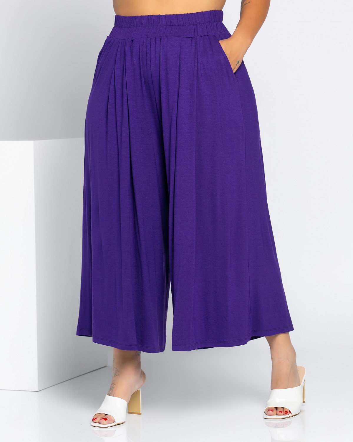 Jupe Culotte z zakładkami, kolor purpurowy