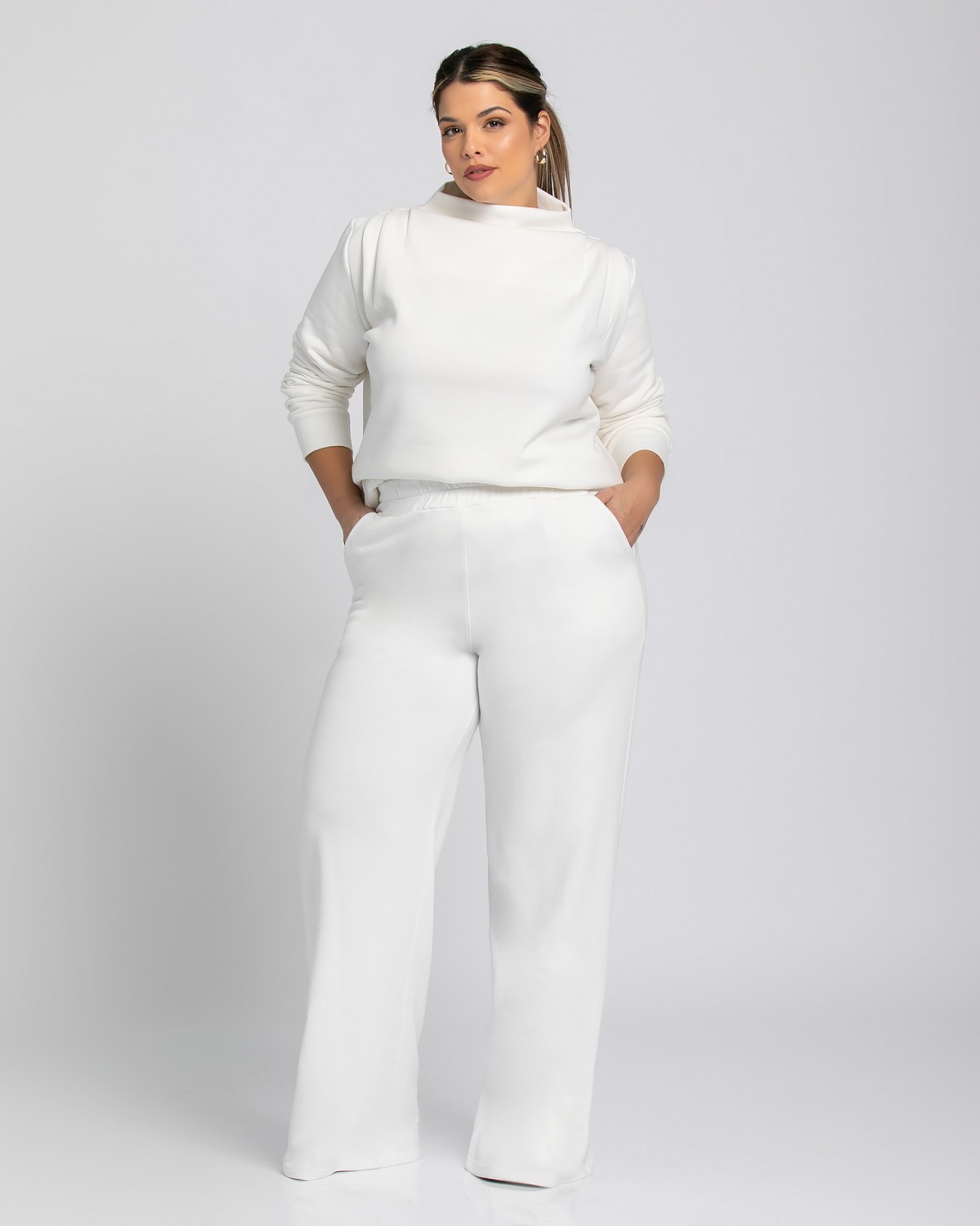 Dzwonowate spodnie dresowe, kolor off-white