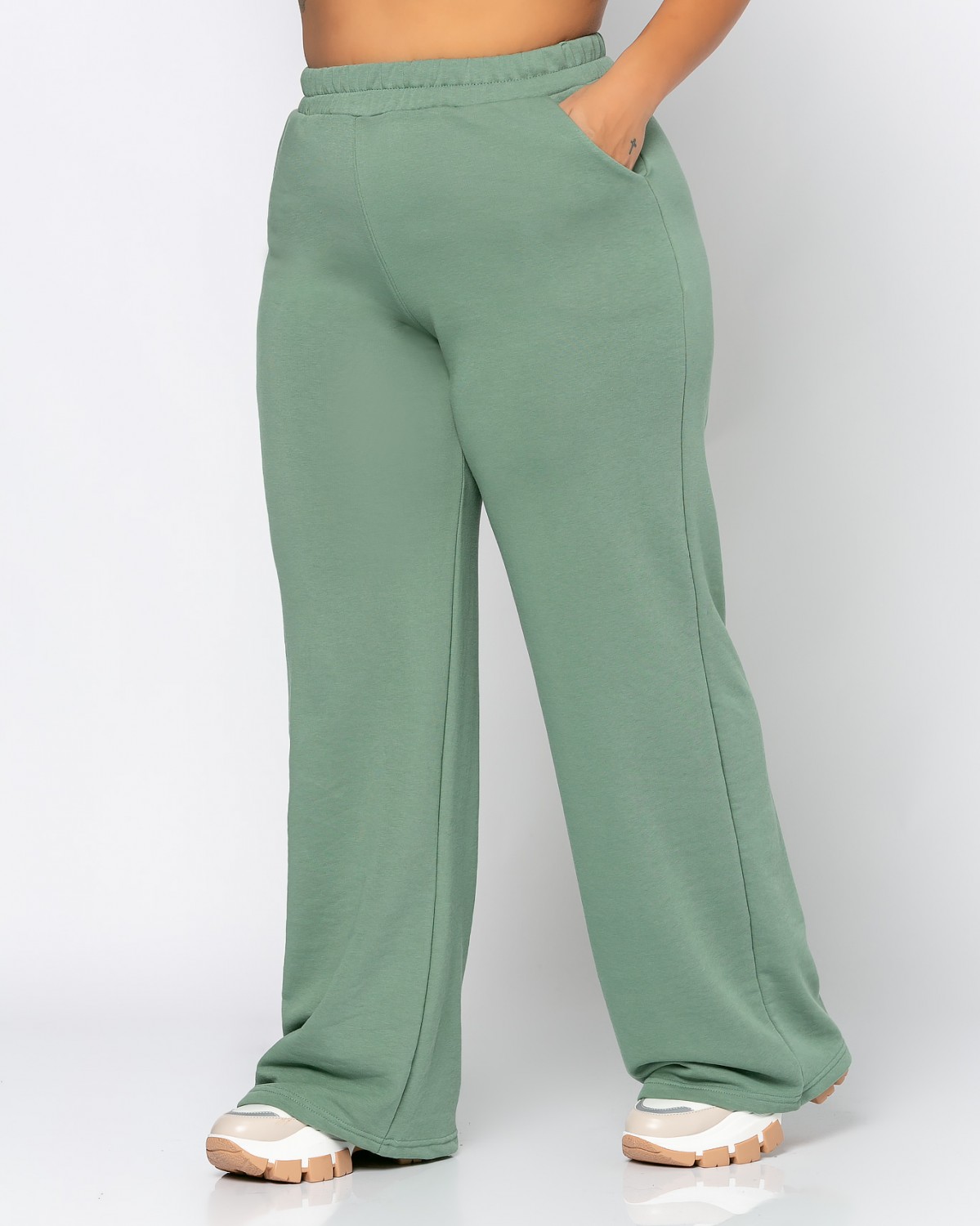 Komplet Crop - spodnie dresowe dzowny, kolor green olive