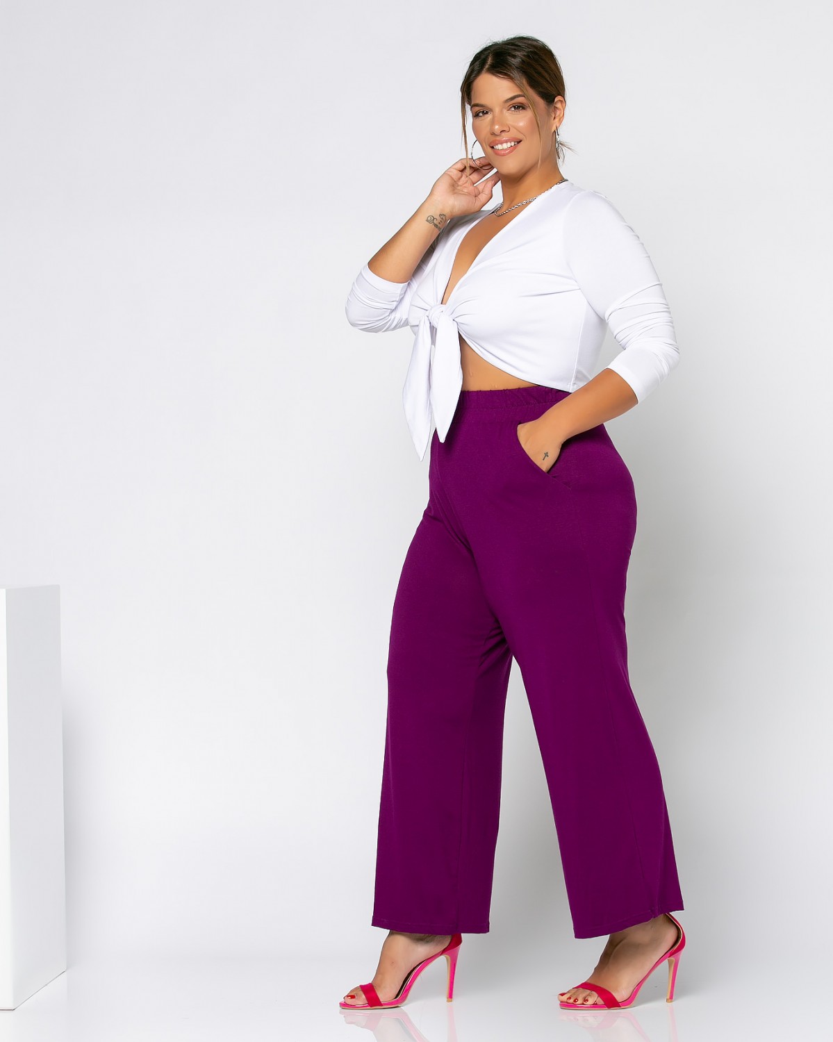 Szerokie spodnie z wiskozy, kolor fioletowy