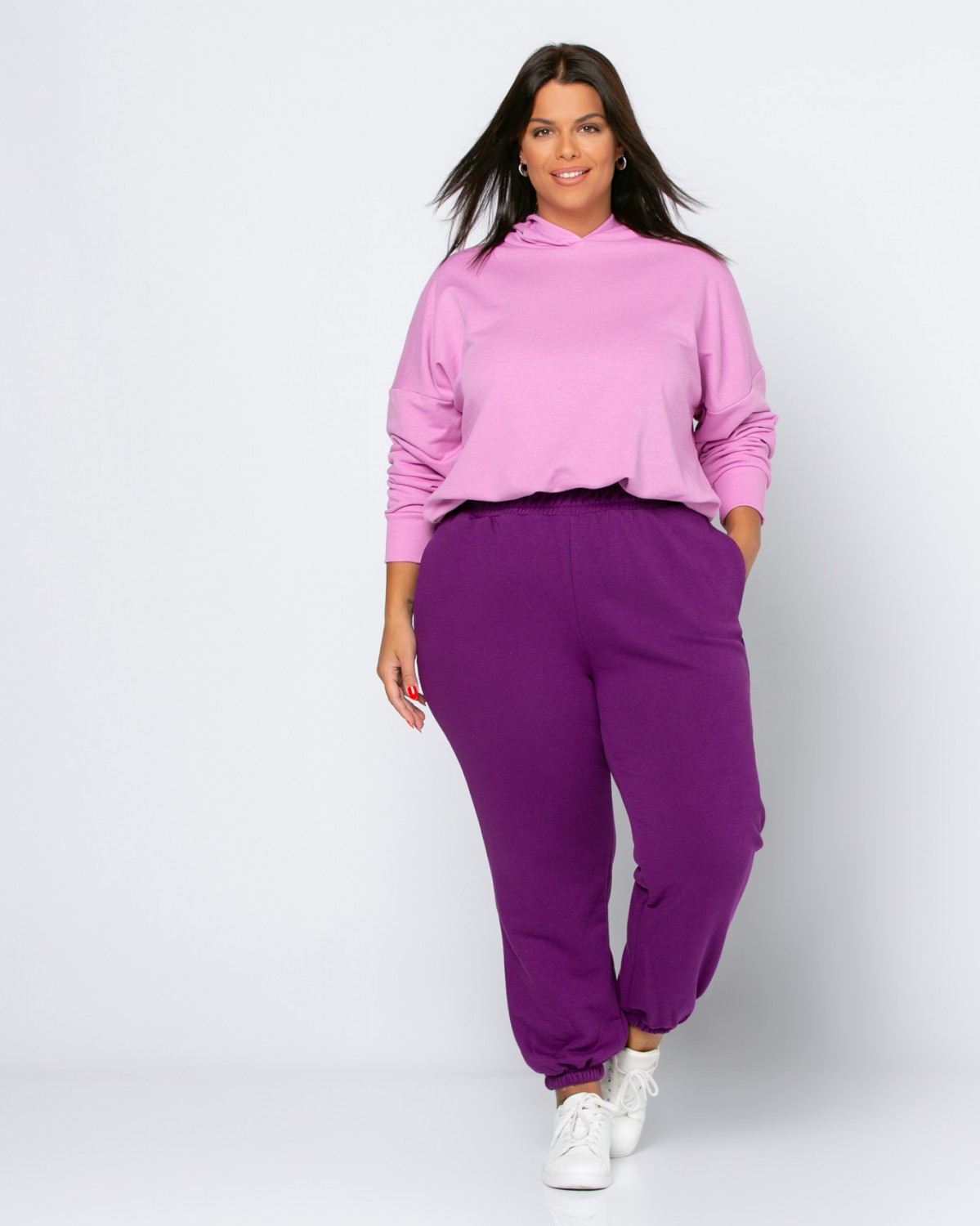 Spodnie dresowe z gumką, kolor fioletowy