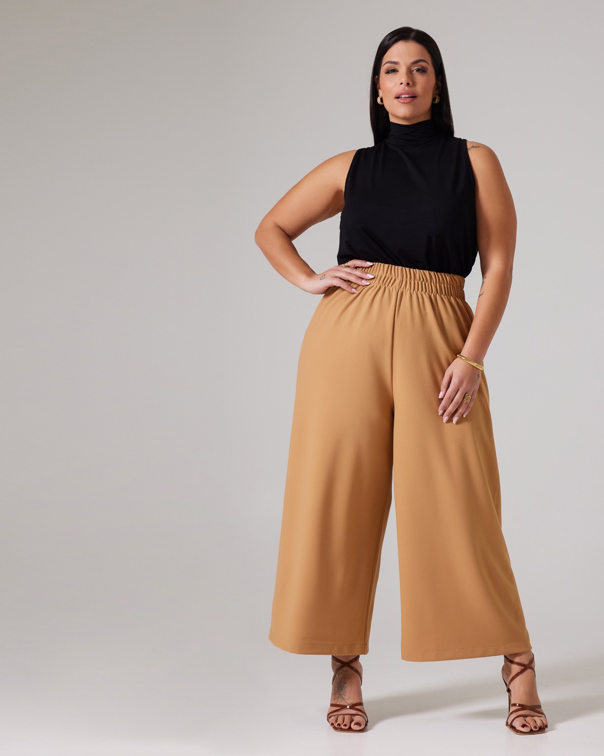 Jupe Culotte Κρεπ Ώχρα Σκούρο